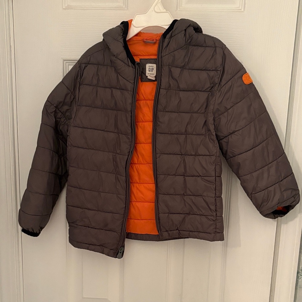 GAP Kids Puffer Jacket - Charcoal and Bright Orange